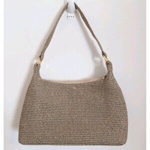 BETMAR New York Purse Tan & Black Woven Knit Vintage Tweed Handbag Shoulder Bag